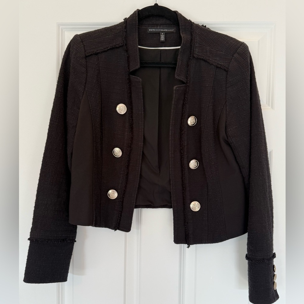 White House Black Market Black Blazer with Silver Buttons